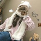 Bear Ear Accent Furry Hooded Scarf