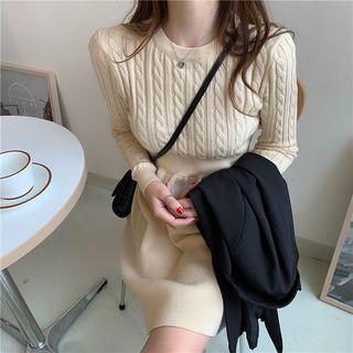 Long-sleeve Cable-knit A-line Dress