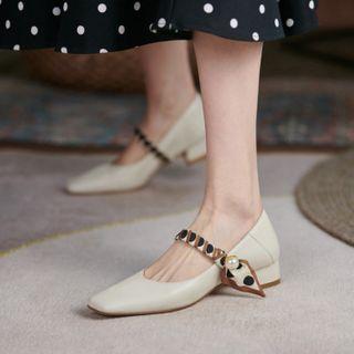 Faux Pearl Chunky-heel Mary Jane Shoes