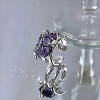Rhinestone Alloy Open Ring Violet - One Size