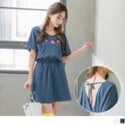 Open Back Embroidered V-neck A-line Dress