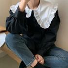 Long-sleeve Collared Frill Trim Top