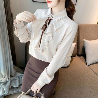 Peter Pan Collar Ruffle Long-sleeve Top