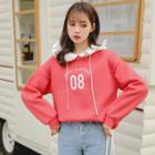 Letter Frill Trim Hoodie Pink - One Size