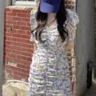 Short-sleeve Ruched Floral Print Dress