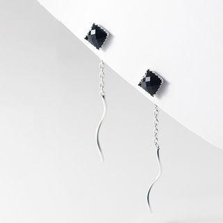 Rhinestone Drop Earring 1 Pair - Black & Silver - One Size