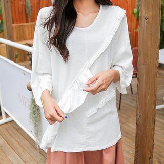 3/4-sleeve Frill-trim T-shirt