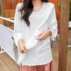 3/4-sleeve Frill-trim T-shirt