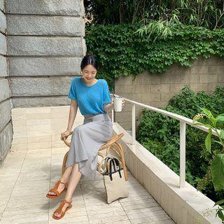 Puff-sleeve Nubby-knit Top
