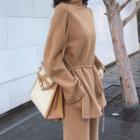 Set: Mock-neck Sweater + Wide-leg Knit Pants