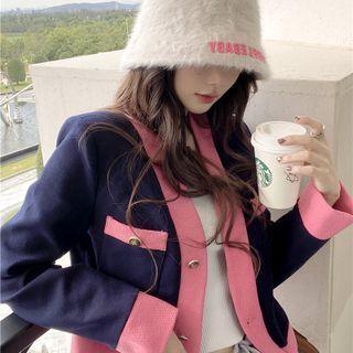 V-neck Two-tone Button-up Jacket