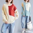 Color Panel Batwing-sleeve Sweater