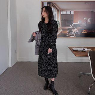 Tie-waist Long Dotted Dress