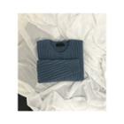 Crew-neck Ribbed Wool Blend Knit Top