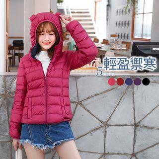 Bear Ears Contrast Lined Hooded Down Jacket