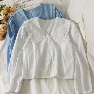 Puff-sleeve Ruffle-trim Crop Shirt