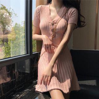 Short-sleeve Ribbed A-line Knit Dress