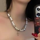 Beaded Cross Necklace White - One Size