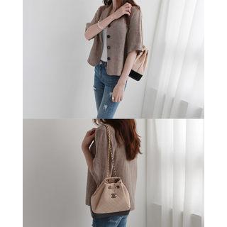 Elbow-sleeve Herringbone Linen Blend Blazer