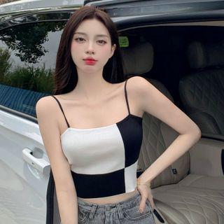 Two-tone Cropped Knit Camisole Top
