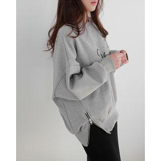 Zip-side Lettering Cotton Sweatshirt
