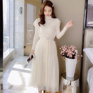 Set: Turtleneck Sweater Dress + Sheer Midi Dress