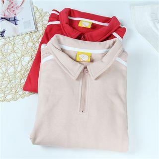 Heart Embroidered Sweatshirt With Polo Collar
