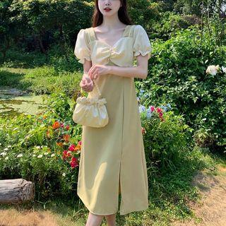 Two-tone Slit Midi A-line Dress