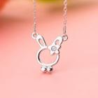 925 Sterling Silver Rhinestone Rabbit Pendant Necklace S925 Silver Necklace - Silver - One Size