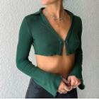 Plain Long Sleeve Ribbed Cropped Top