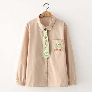 Set: Long-sleeve Avocado Embroidered Shirt + Tie
