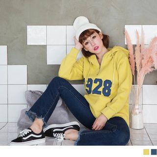 Zipper Front Applique Hoodie