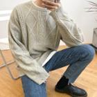 Long-sleeve Distressed Cable Knit Top