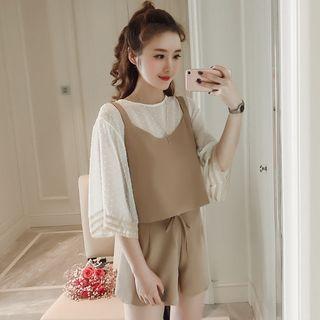 Set : Short-sleeve Top + Spaghetti Strap Top + Shorts