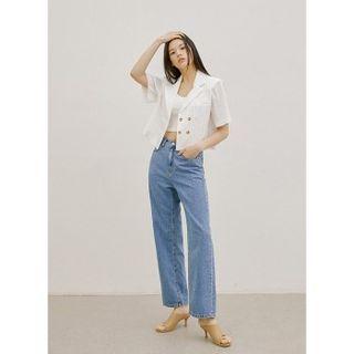 Double-breasted Cropped Jacket Ivory - One Size
