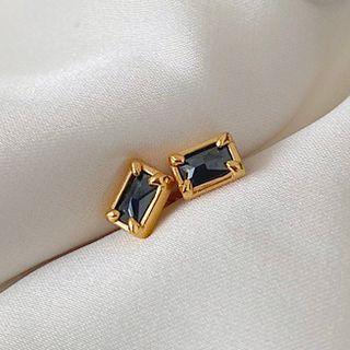 Square Alloy Earring E253 - 1 Pair - Black & Gold - One Size