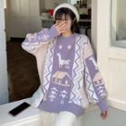 Color Block Print Sweater Color Block Print - Purple & Beige - One Size