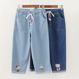 Capri Cat Embroidered Wide-leg Jeans