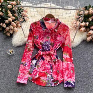 Color Block Print Long-sleeve Top