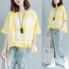 Ruffled Check 3/4 Sleeve Top