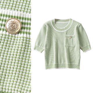 Pocket Front Short Sleeve Knit Top