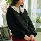 Lace-collar Cherry Embroidered Cardigan