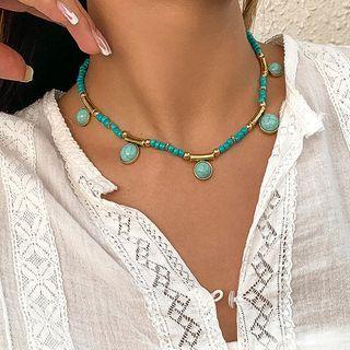 Beaded Stone Charm Necklace 4460 - Gold - One Size