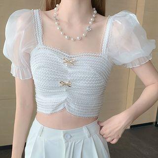 Puff-sleeve Crop Lace Blouse