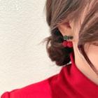 Cherry Ear Stud 1 Pair - 925 Silver Needle - Green & Red - One Size