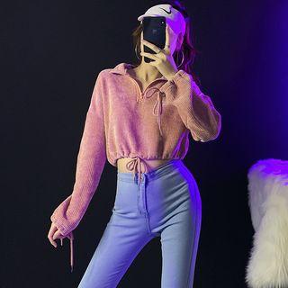 Half-zip Drawstring Crop Knit Top