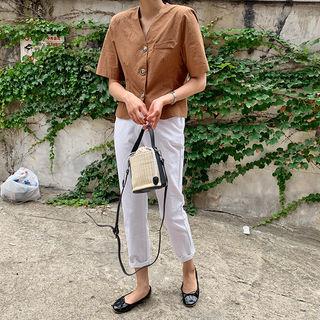 V-neck Washed Cotton Blazer