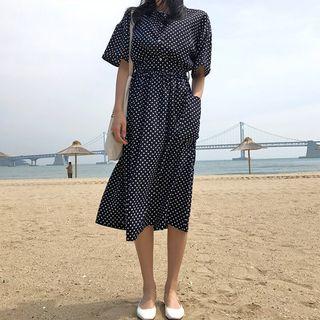 Polka-dot Tie-back Midi Dress
