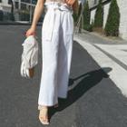 Belted Paperbag-waist Linen Blend Wide Pants