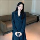 Long-sleeve V-neck Midi Shirt Dress